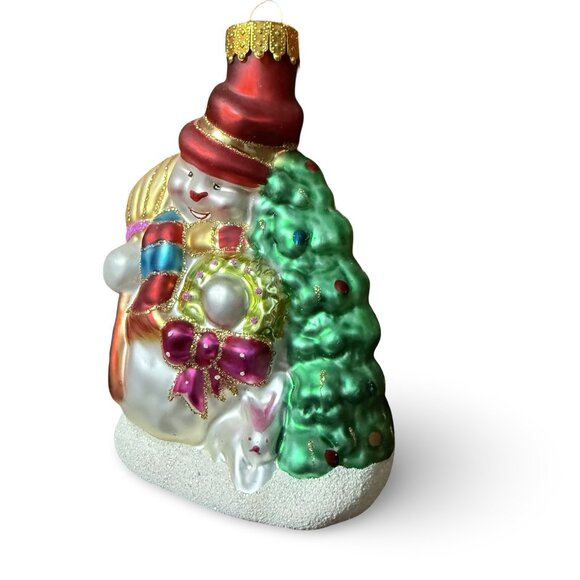 Vintage UT Snowman Christmas Ornament Blown Glass Handpainted Retro Red Green - Picture 5 of 8